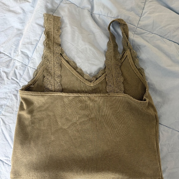 American Eagle Green Crop Top Tank Top - Size Small - Lace Straps - Picture 3 of 3